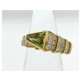 Bulgari Serpenti Green Peridot & Diamond Pave Snake 18K Yellow Gold Ring