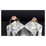 10k Gold Ruby & Diamond Rings Duo
