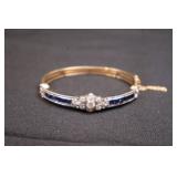 14K YG Vintage Bracelet Featuring Central Diamond Cluster, 2 Diamond Side Clusters