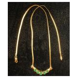 14K YG Attractive Oval Cut Emeralds & Diamond Bar Pendant