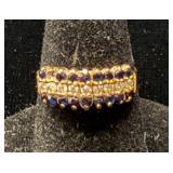 14K YG Beautiful Diamond And Sapphire Three Row Cocktail Ring- Size 5.5