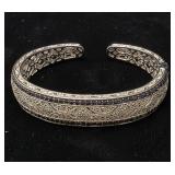 Sterling With Pave Set Diamonds & Channel Set Sapphires