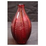 Rare Lalique France Red Acacia Crystal Vase 