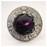 Silver-Tone Brooch with Large Purple Stone