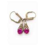 Gold-Tone Drop Earrings with Red Stones