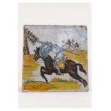 Hand-Painted Ceramic Tile with Horse and Rider