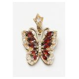 Gold-Tone Butterfly Pendant with Red and Clear Stones