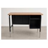 Black and Wood-Tone Metal Desk with Shelves
