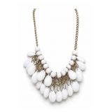 Gold-Tone Chain Necklace with White Beads