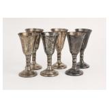 Six Silver-Tone Goblets with Etched Design