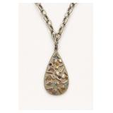 Silver-Tone Pendant Necklace with Textured Teardrop