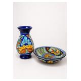 Colorful Ceramic Vase and Bowl Set
