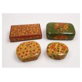 Four Painted Floral Trinket Boxes