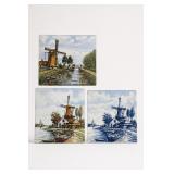 Three Decorative Windmill Scene Tiles