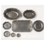 Assorted Pewter-Tone Serving Trays and Plates