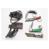 Assorted Pocket Knives and Leather Sheaths