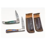 Two Folding Pocket Knives with Leather Sheaths
