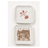 Pair of Square White Ceramic Dishes with Brown Designs