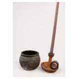 Ceramic Pot and Wooden Candle Holder