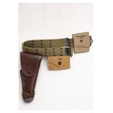 Khaki Web Belt with Leather Holster and Pouches