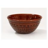 Brown Glazed Mixing Bowl with Patterned Sides