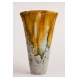 Tall Glazed Ceramic Vase with Brown and Gray Drip Design