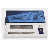 Boxed Metal Desk Set with Ruler and Lighter