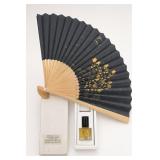 Black Folding Hand Fan with Box and Perfume