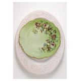 Green Floral Decorated Plate and White Platter