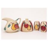 Fruit Motif Ceramic Creamer, Sugar Bowl and Shakers