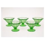 Set of Five Green Glass Dessert Dishes