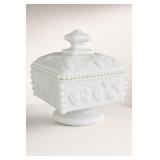 White Pressed Glass Covered Dish
