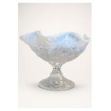 Ruffled Clear and Blue Glass Compote