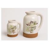Pair of Floral Decorated Ceramic Pitchers