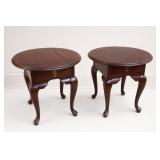 Pair of Dark Wood Round Side Tables