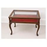 Glass Top Wood Display Table with Red Lining