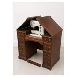 Wood Sewing Cabinet with Sewing Machine