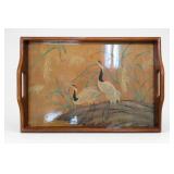 Wooden Serving Tray with Crane Design