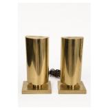 Pair of Gold-Tone Cylindrical Table Lamps
