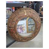 Round Mirror with Ornate Gold-Tone Frame
