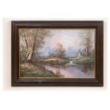 Framed Landscape Print with River Scene