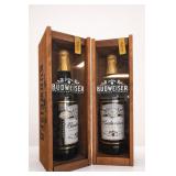 Pair of Budweiser Bottles in Wooden Boxes