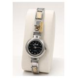 Two-Tone Metal Wristwatch with Black Dial