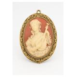 Oval Cameo Style Pendant with Gold-Tone Frame