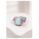 Silver-Tone Ring with Blue and Pink Stones