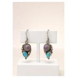 Silver-Tone Dangle Earrings with Purple and Blue Stones