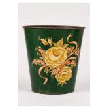 Green Metal Floral Decorated Wastebasket
