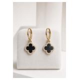 Gold-Tone and Black Clover Earrings