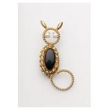 Gold-Tone Cat Brooch with Black Stone