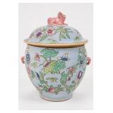 Lidded Ceramic Jar with Floral and Animal Motif